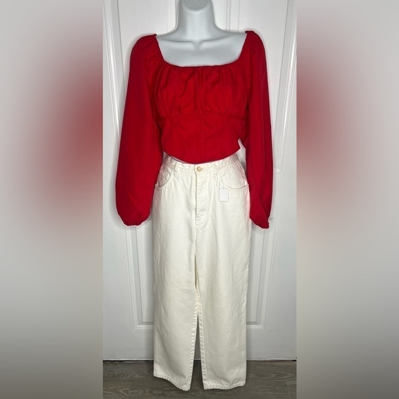 SHEIN Privé Ruched Bust Square Neck Bishop Sleeve Blouse SZ M - Picture 12 of 14